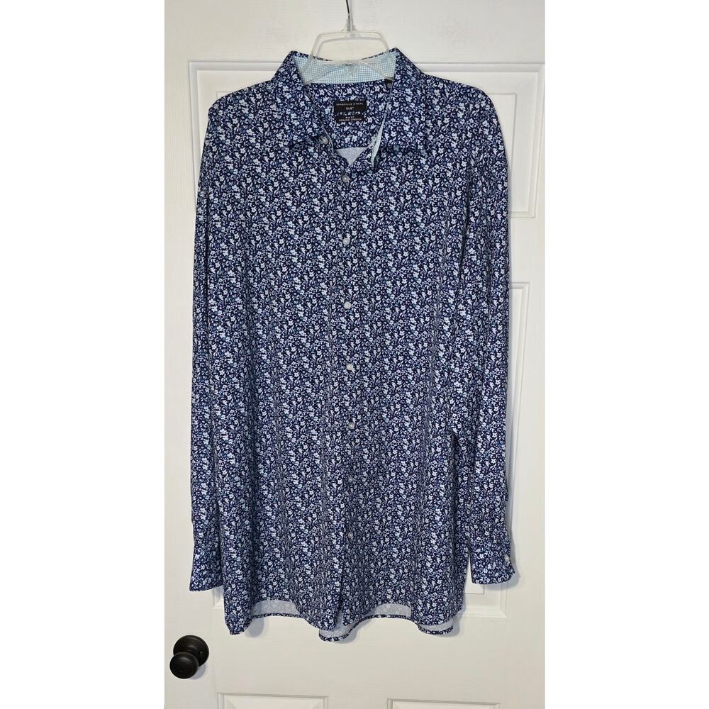 Shaquille O'Neal‎ XLG Big Fit Cooling Dress Shirt Blue Floral 18.5 36/36 XL